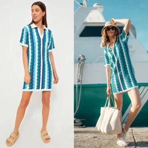 Hyacinth House Aqua Wavy Sammie Blue White Coastal Knit Mini Dress Size XXL
